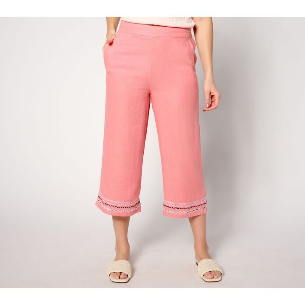 CAKES Women's Petite Pants PM Denim & Co. Naturals Linen Blend Pink A644112